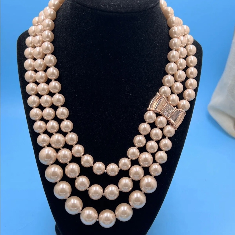 Rose Gold Kate Spade Moon River Pearl Triple Strand Necklace